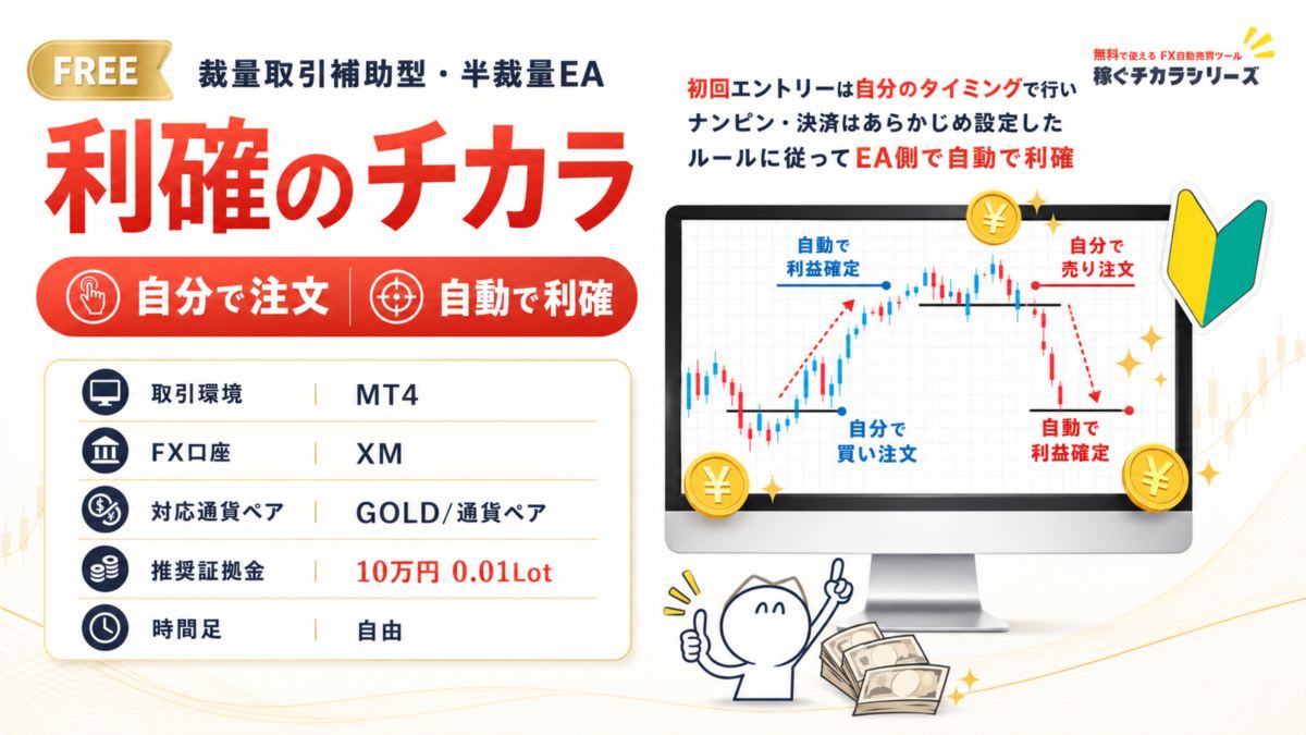 【無料】「利確のチカラ」FX自動売買（裁量取引補助型・半裁量EA）